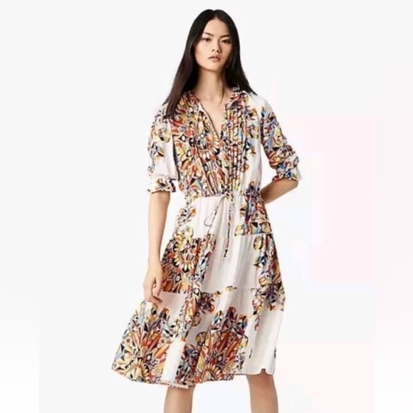 TORY BURCH ARABELLA BOHO BOHEMIAN PEASANT SILK DRESS SWEET TANGERINE EUC FLOWY - Picture 5 of 16